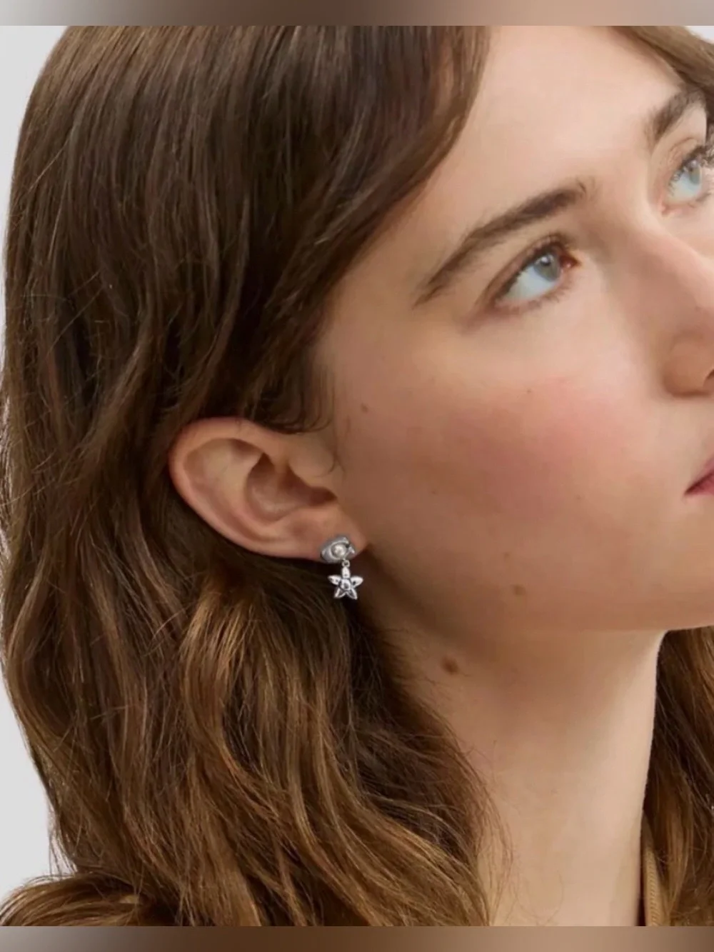 COACH Silver Floral Pearl Drop Earrings
